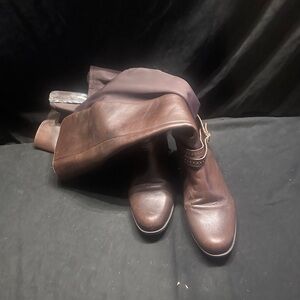 Ladies Brown Leather Boots-knee high-bandolino si3 9M-#486